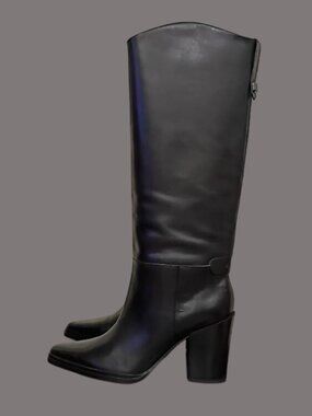Franco Sarto Cowboy Boots Size 7.5 Black Side Zip Knee-High Equestrian Elegant
